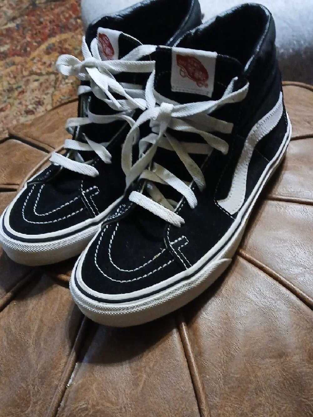 Vans Black &‎ White Classic High-Top Sneakers,mens Sz.6.5,womens Sz.8